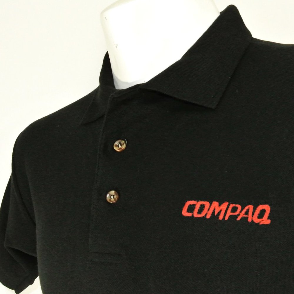 COMPAQ Computers Vintage Tech Employee Uniform Polo Shirt Black Size M Medium